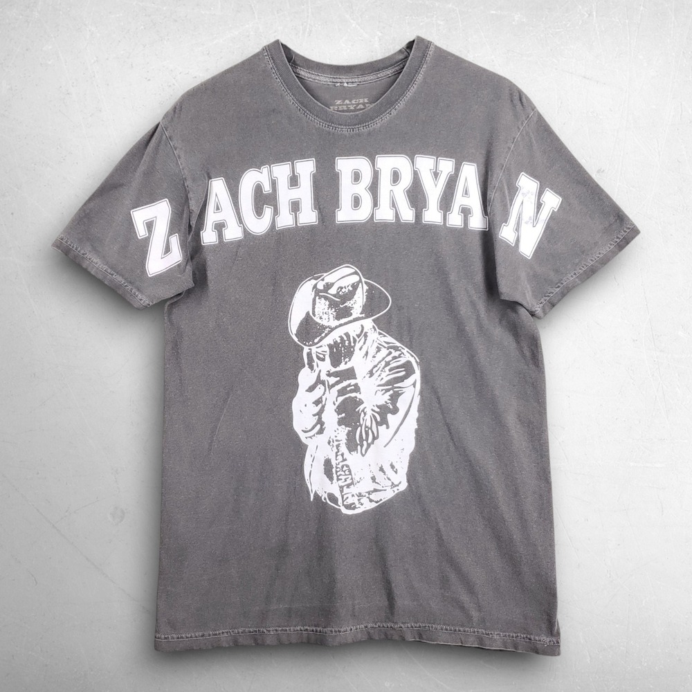 Zach Bryan Cowboy Portrait Graphic Tee T-Shirt Men M Gray Official Merch Western